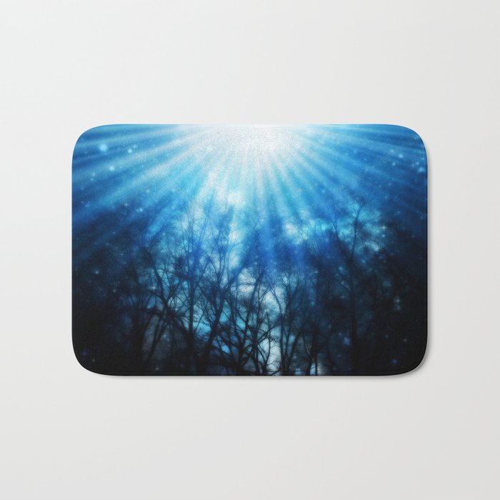 There Is Hope In the Light : Black Trees Blue Space Bath Mat