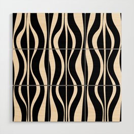 Hourglass Abstract Retro Midcentury Modern Pattern in Black and Almond Cream Wood Wall Art