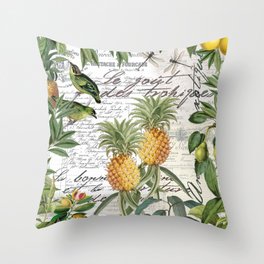 Tropical Fruit Illustration Vintage Style Throw Pillow