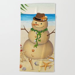 Happy Sand Snowman Beach Towel