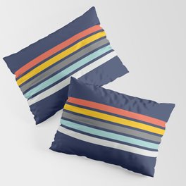 Multicolored Retro Stripes on blue Pillow Sham