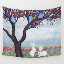 bunnies and the stained glass tree Wall Tapestry