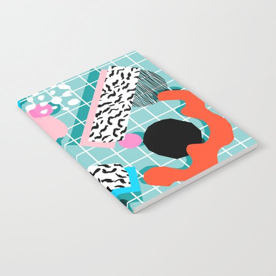 The 411 - wacka abstract memphis grid throwback retro cool neon 80s style minimal mixed media Notebook