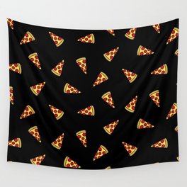Pizza Slice Pattern (black) Wall Tapestry