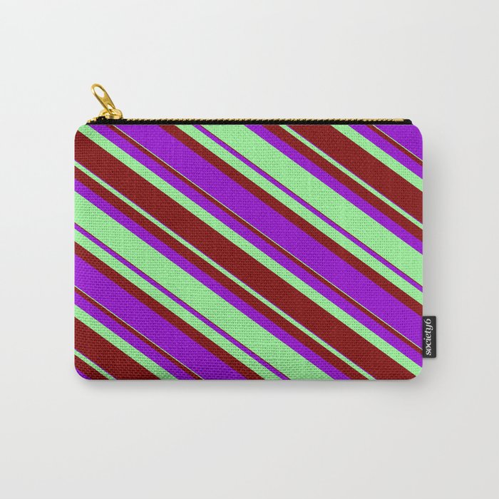 Green, Maroon, and Dark Violet Colored Lined/Striped Pattern Carry-All Pouch