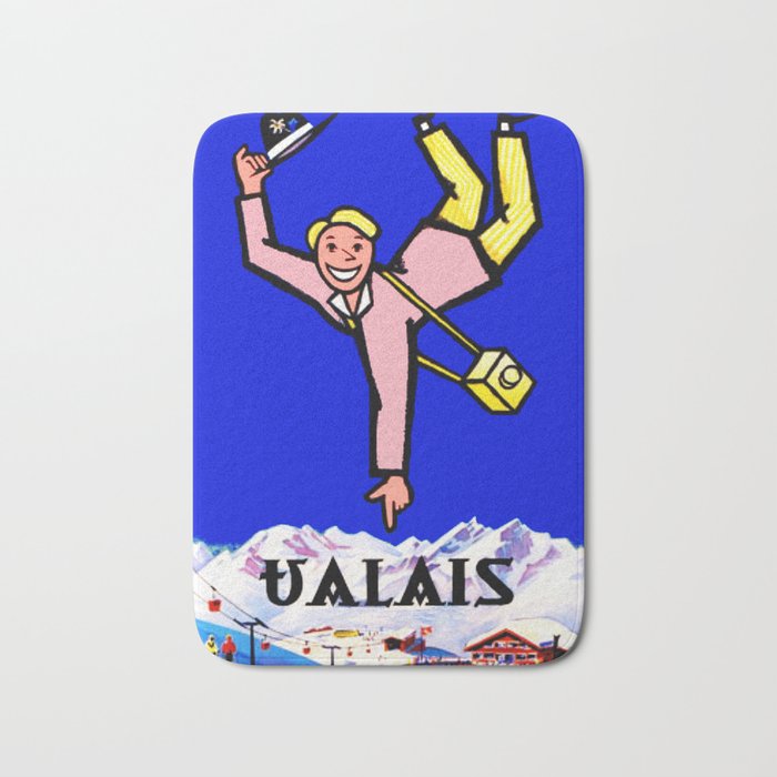 Vintage Valais Switzerland Travel Poster Bath Mat