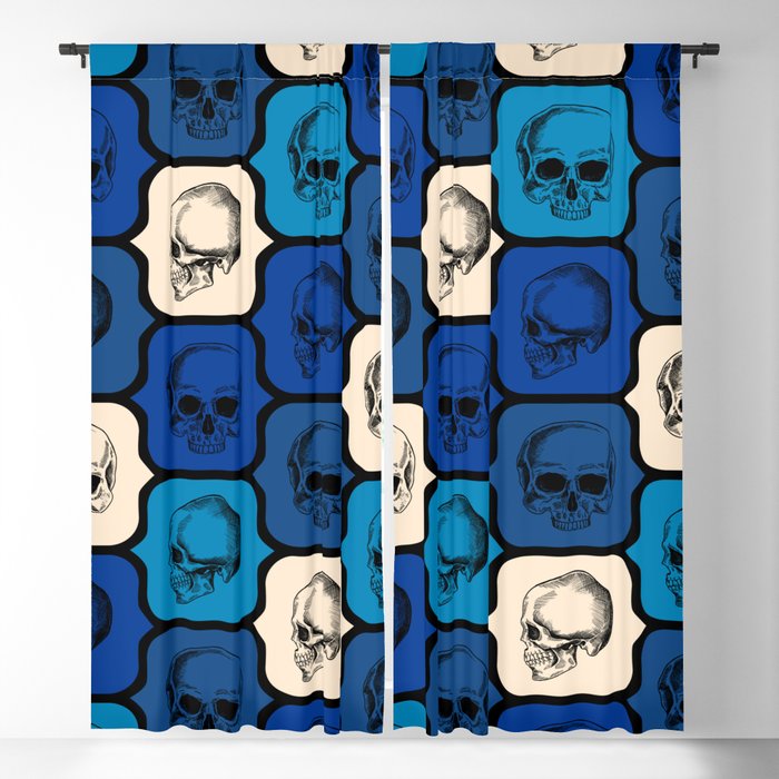 Skulls Retro Vintage Blue Black Beige Blackout Curtain