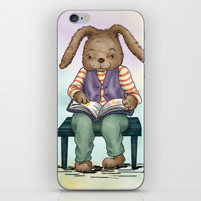 Bunny with Book on Watercolor iPhone Skin