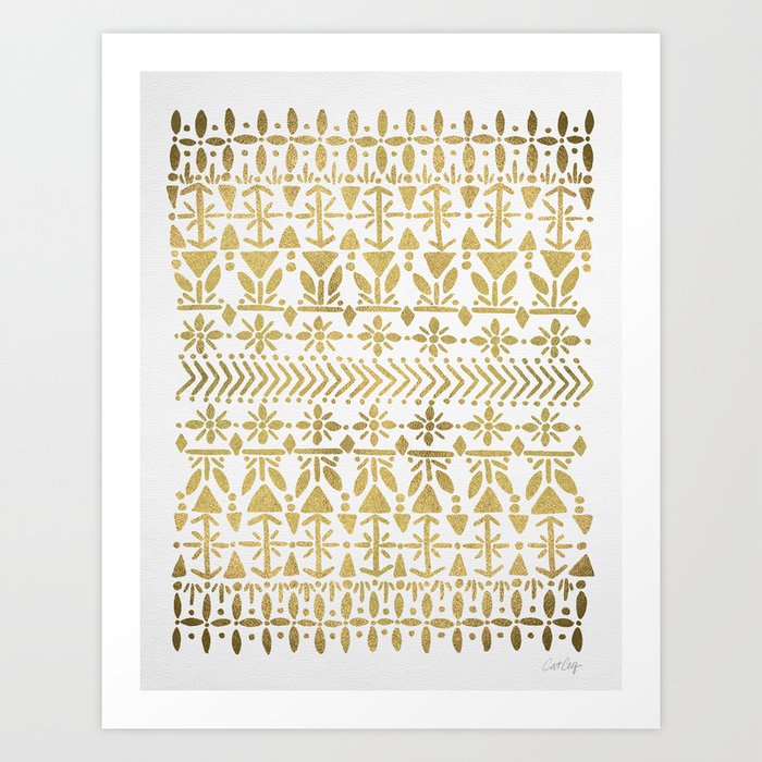 Norwegian Pattern – Gold on White Art Print