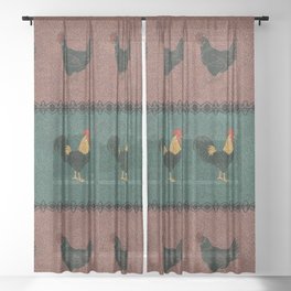 Rooster and Hen in Velvety Rustic Pattern Sheer Curtain