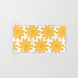 Crayon Flowers Cheerful Floral Pattern in Mustard Yellow and White Hand & Bath Towel