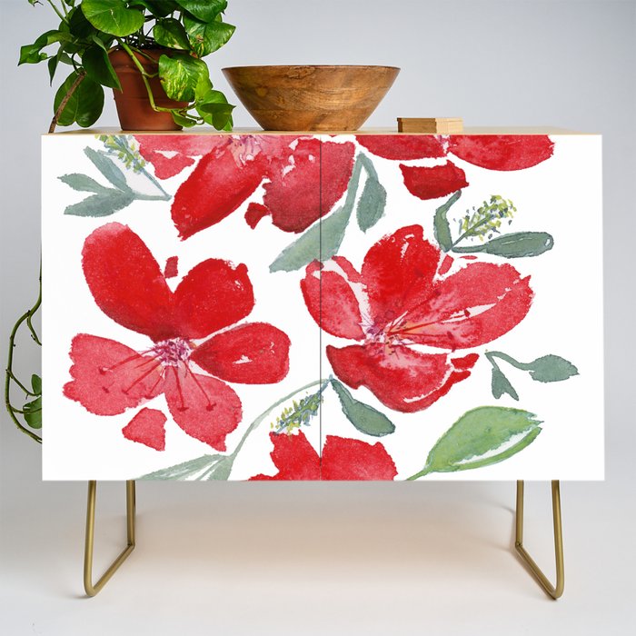Red Wildflowers Credenza
