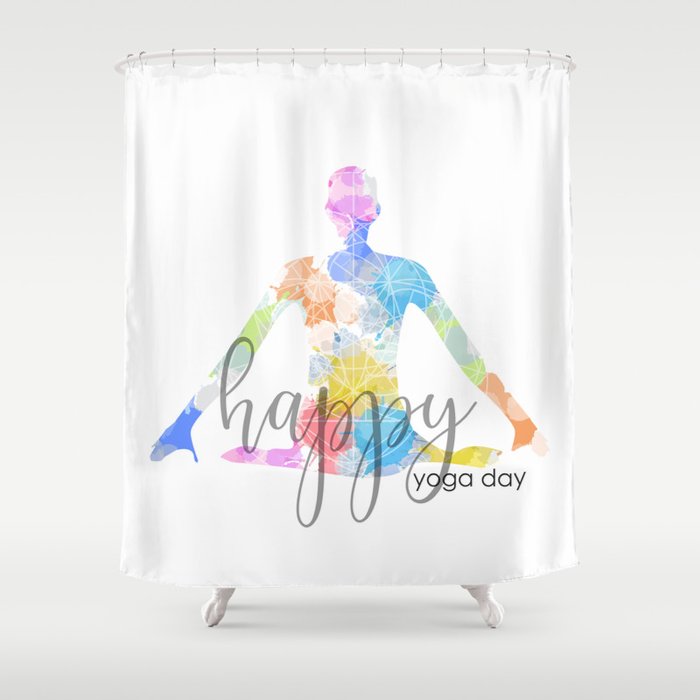  yoga pose rainbow watercolor splash Shower Curtain