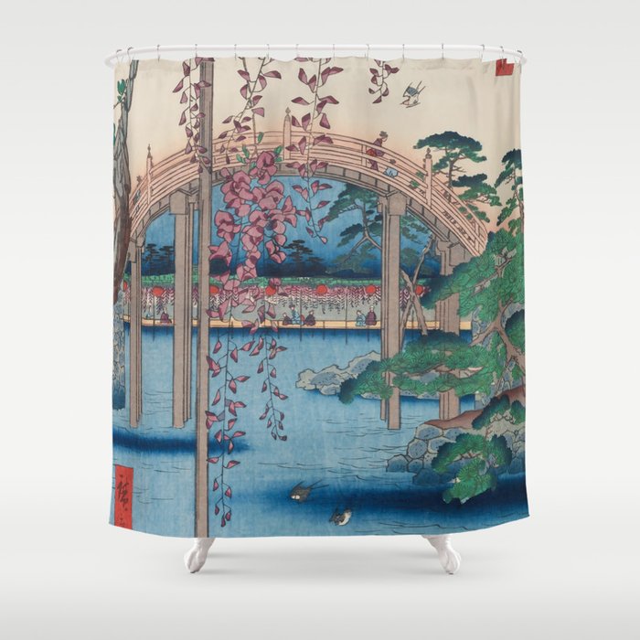 Summer Shrine Vintage Ukiyo-e Woodblock Print Shower Curtain