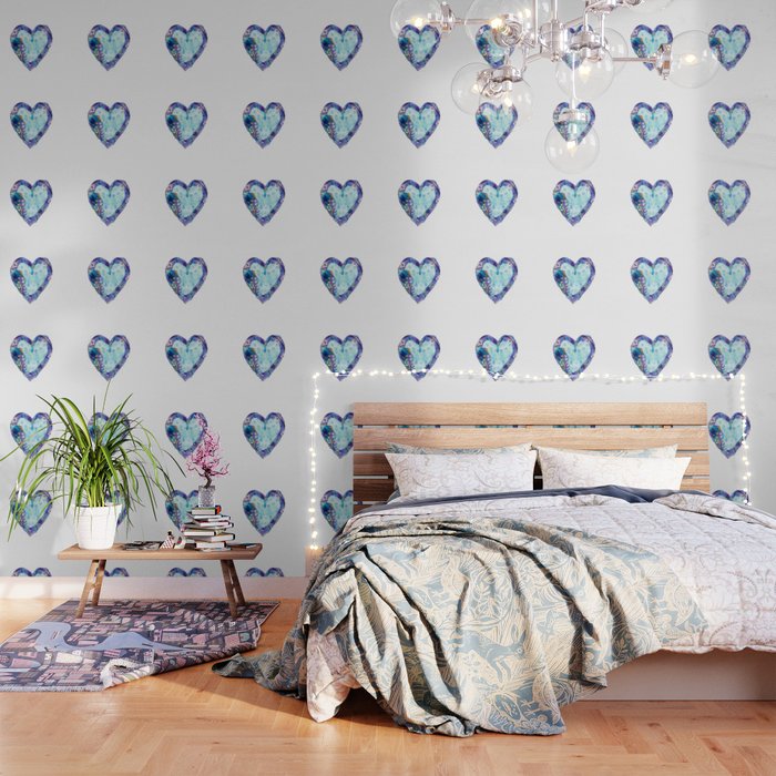 Blue Heart Art Feather Love by Sharon Cummings Wallpaper