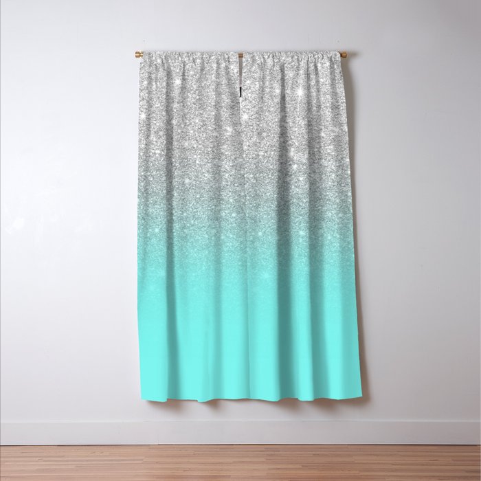 Modern Girly Faux Silver Glitter Ombre Teal Ocean Color