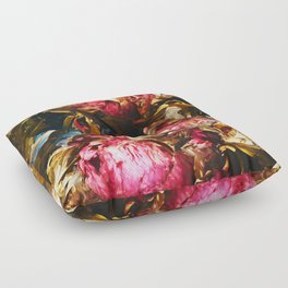 Peony blossoms baroque oil painting Floor Pillow