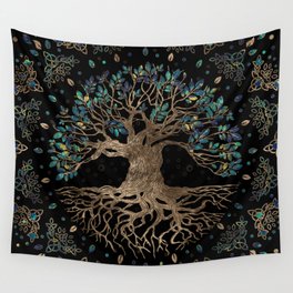 Tree of life -Yggdrasil Golden and Marble ornament Wall Tapestry