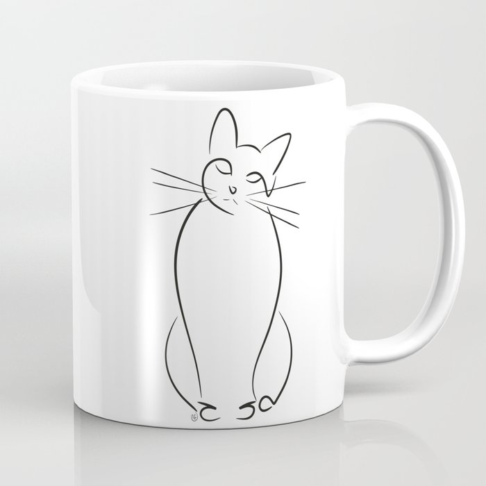 Gazing Cat - Line Art Cat Coffee Mug