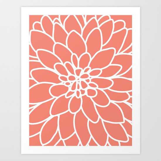 Coral Modern Dahlia Flower Art Print