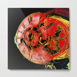 Traditional antique clock face with Roman numerals shown in conceptual grunge red abstract shape Metal Print | Time, Clock, Losttime, Passageoftime, Futuretime, Photo, Clockface, Endlesstime, Conceptualtime, Romannumerals 