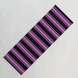 [ Thumbnail: Black and Orchid Colored Pattern of Stripes Yoga Mat ]
