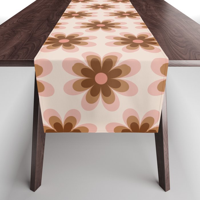 Pastel neutral flower retro vintage pattern Table Runner