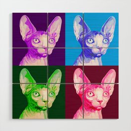 Pop Art Sphynx Cat Portrait Wood Wall Art