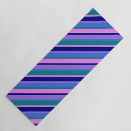 [ Thumbnail: Purple, Royal Blue, Teal, Violet & Blue Colored Stripes/Lines Pattern Yoga Mat ]