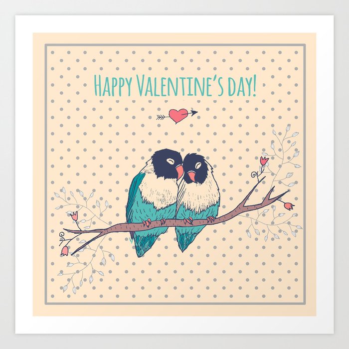 Vintage Valentines Card Die-Cut Apple Bird Hearts Happy Valentines Day  Greetings