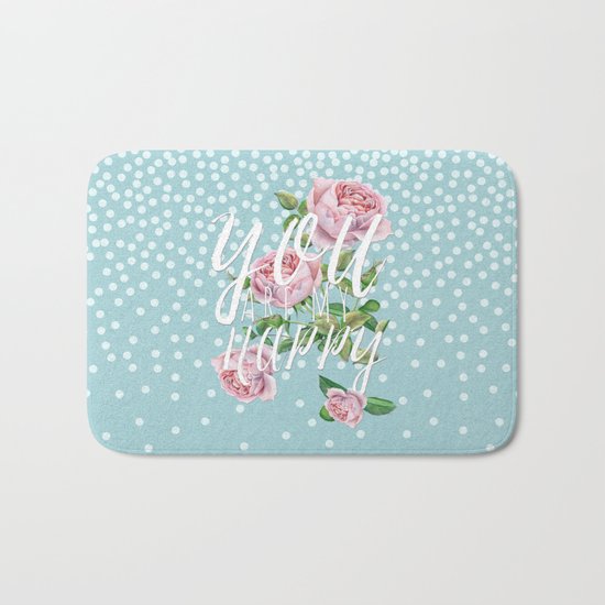 You are my happy- Roses Rose Flowers Polkadots - Vintage Design Bath Mat