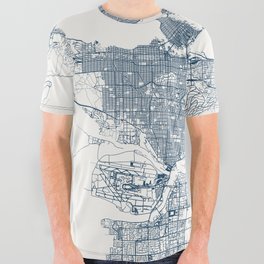 Vancouver, Canada - City Map Illustration - Blue Aesthetic All Over Graphic Tee