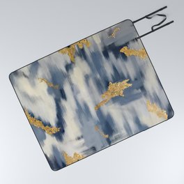 Blue and Gold Ikat Pattern Abstract Picnic Blanket