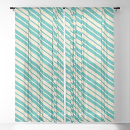 [ Thumbnail: Bisque & Light Sea Green Colored Stripes/Lines Pattern Sheer Curtain ]