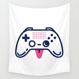 Cute gamepad showing a pink tongue. Game design Wall Tapestry
