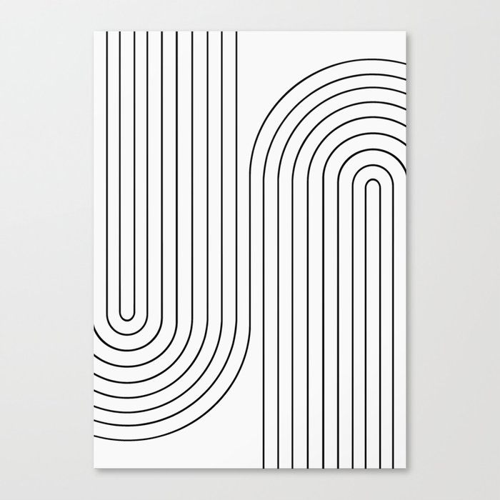 Minimal Line Curvature I Black and White Mid Century Modern Arch Abstract Canvas Print