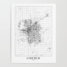 Lincoln White Map Poster