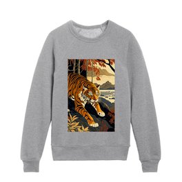 art deco style paint with a young tiger Kids Crewneck