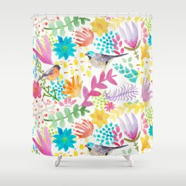Watercolor Birds and Flowers Shower Curtain