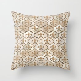 Fleur-de-lis pattern pearl and gold Throw Pillow