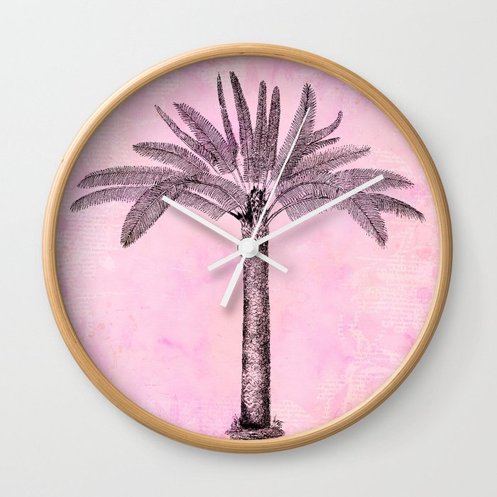 Pink Retro Palmtree Wall Clock