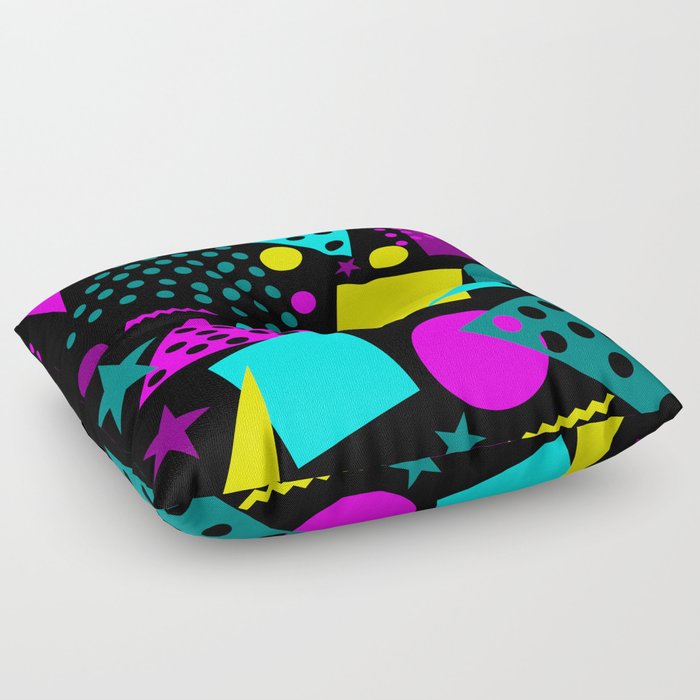 pattern 80s style retro vintage with black backgound Floor Pillow