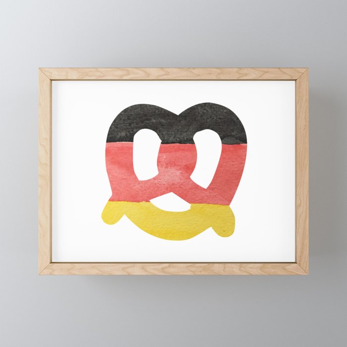 Pretzel in Hand-Painted Water Colors of German Flag Framed Mini Art Print