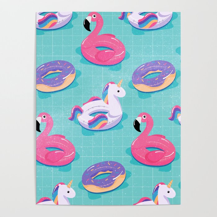 Flamingos, Unicorns & Donuts Pool Floats Poster