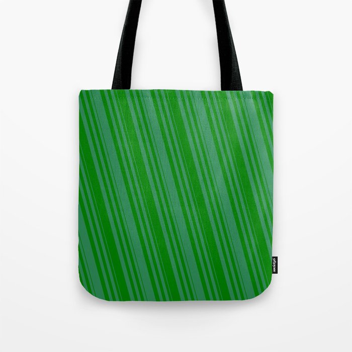 Sea Green & Green Colored Striped Pattern Tote Bag