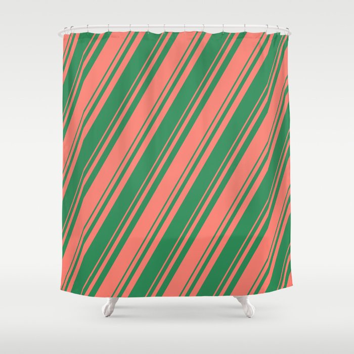 Salmon and Sea Green Colored Stripes Pattern Shower Curtain