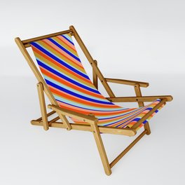 [ Thumbnail: Eye-catching Red, Goldenrod, Powder Blue, Blue, and Light Salmon Colored Lined/Striped Pattern Sling Chair ]