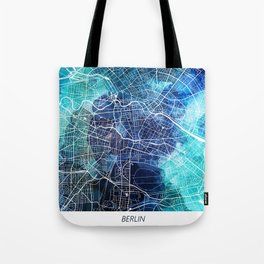 Berlin Germany Map Navy Blue Turquoise Watercolor Tote Bag