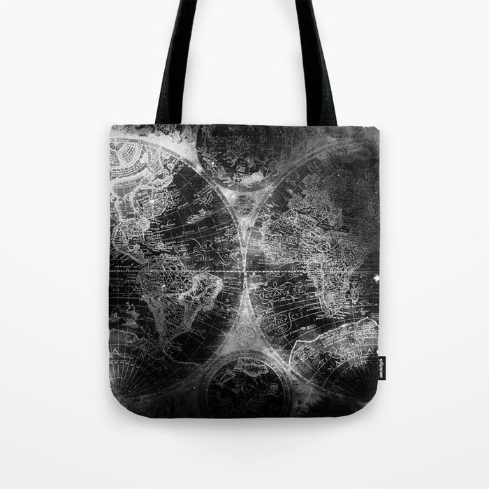 Antique Map Space Stars Black and White Tote Bag