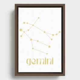 Gemini Sign Star Constellation, Gold Minimalist Groovy Font, Zodiac Sign  Framed Canvas